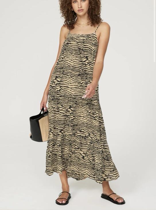Rails Dresses & Skirts - Rails Maty Dress Women XS Sand Stone Zebra Print Tiered Maxi Spaghetti Strap